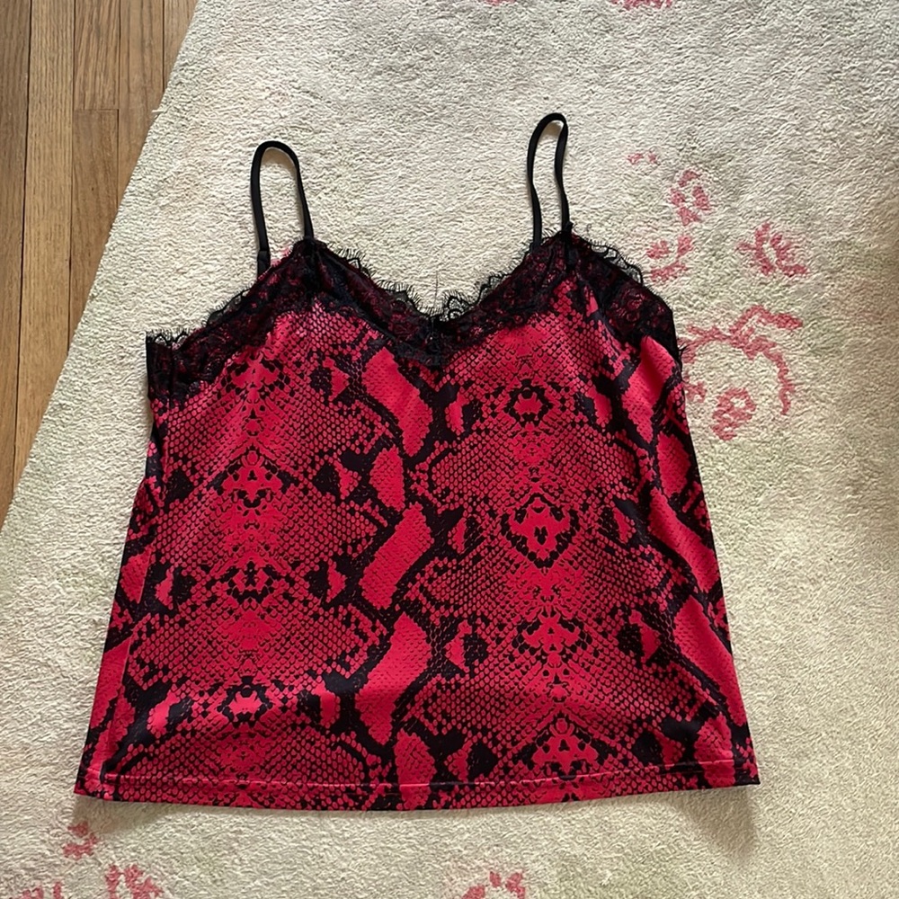 IVORY red snake skin top with lace detailing size S/M